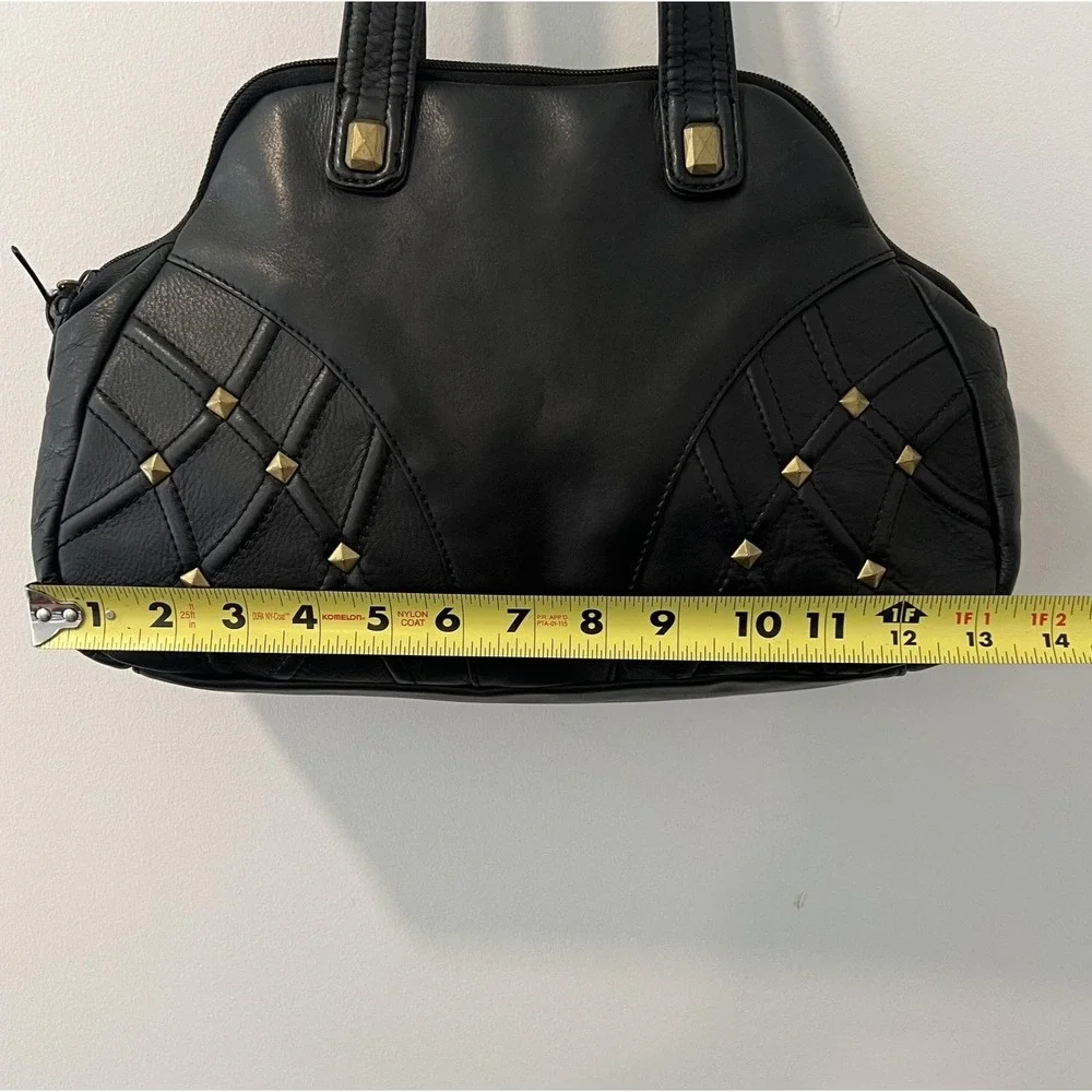 Stone Mountain Shoulder Bag Womens Medium Black Leather Studded Gold Hardware
